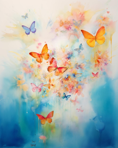 pintura de un montón de mariposas volando en el cielo generativo ai