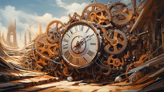 Foto pintura de movimiento de fantasía steampunk reloj