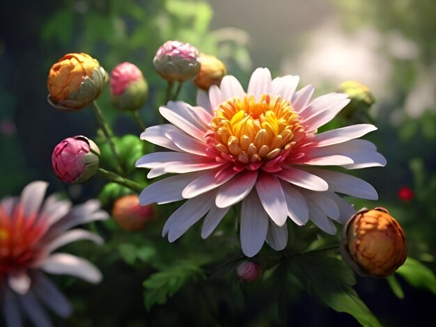 Esta pintura muestra flores en flor