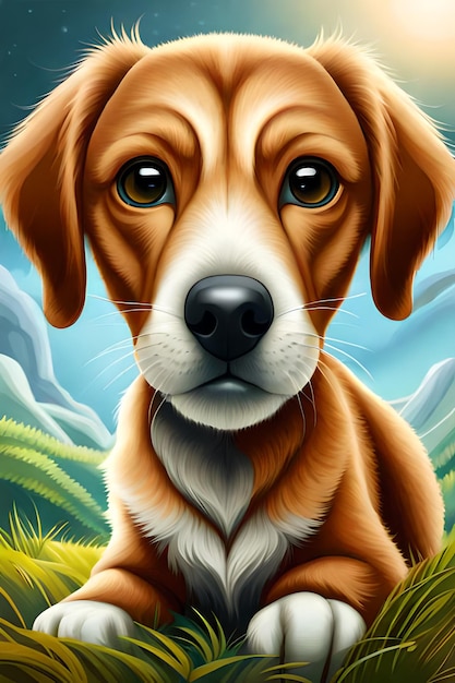 En esta pintura se muestra un perro con ojos grandes.