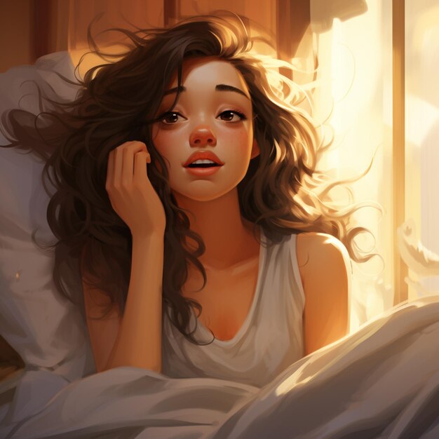 pintura de una mujer acostada en la cama con los ojos cerrados ai generativo