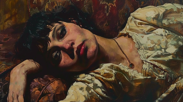 Foto pintura de una mujer acostada en un sofá con los ojos cerrados generativo ai