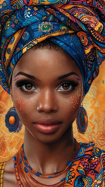 Una pintura de una mujer africana con un turbante