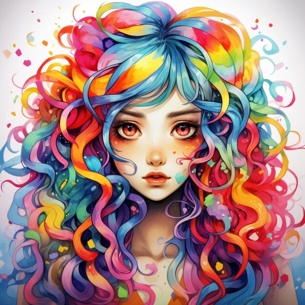 pintura de una mujer con cabello colorido y una gran sonrisa generativa ai