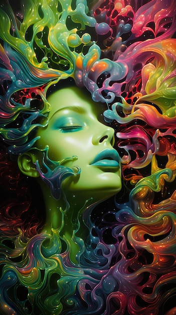 Foto una pintura de una mujer con cabello colorido y la palabra colores