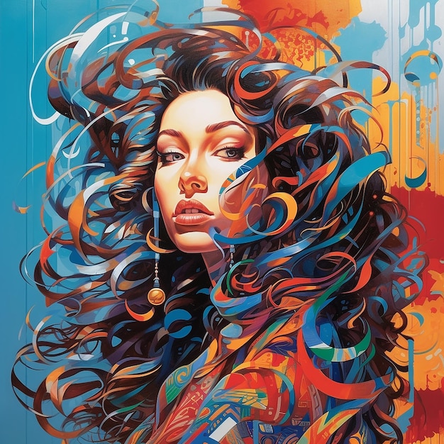 Hermosa pintura abstracta de mujer con un toque desordenado de cabello  pintado · Creative Fabrica