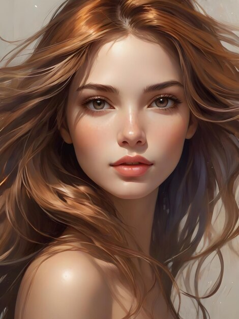 una pintura de una mujer con el cabello que fluye impresionante ilustración digital ai generativo