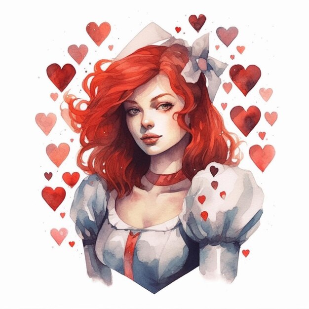 Foto una pintura de una mujer con el cabello rojo y un marco en forma de corazón generativo ai