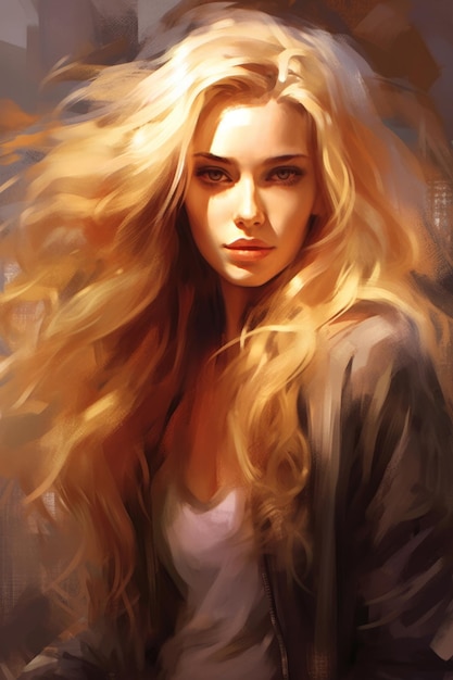 Una pintura de una mujer con cabello rubio.