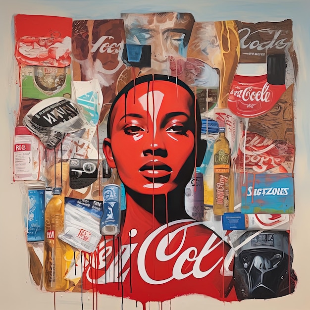 Foto una pintura de una mujer con una cara roja y la palabra coca en ella