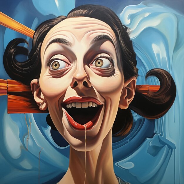 Foto pintura de una mujer con un cepillo de dientes en la boca y un cepillo de dientes en la boca ai generativo