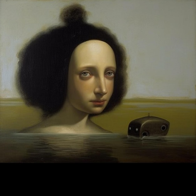 pintura de una mujer con un coche en el agua ai generativa