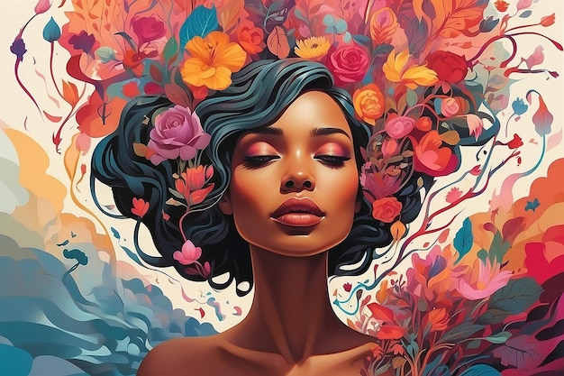 Pintura de una mujer con una flor en su cabello