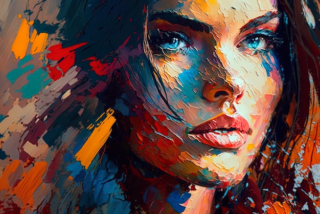 Una pintura de una mujer con ojos azules.