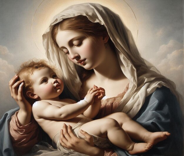 una pintura de una mujer sosteniendo un bebé y las palabras Cristo