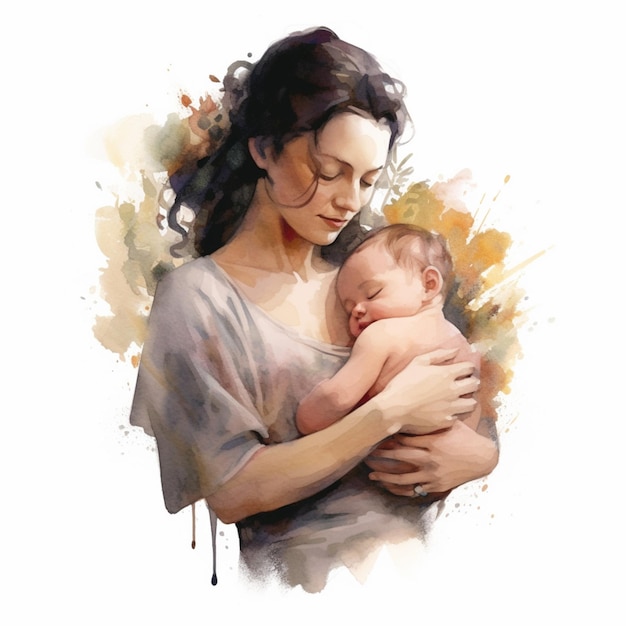 Pintura de una mujer sosteniendo un bebé en sus brazos ai generativo