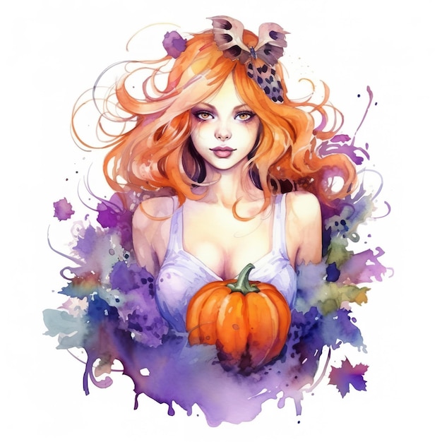 Una pintura de una mujer sosteniendo una calabaza Imagen generativa de IA