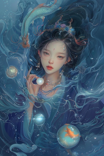 una pintura de una mujer con un vestido azul y las palabras la luna en él