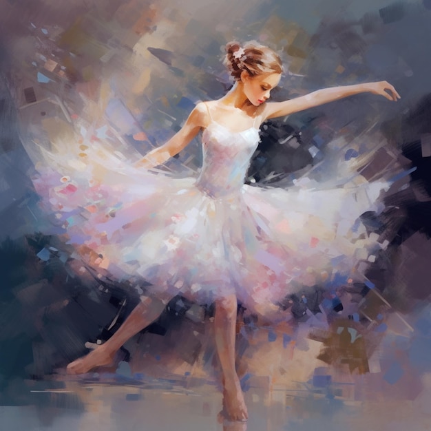 La pintura de una mujer en un vestido blanco está bailando generativo ai