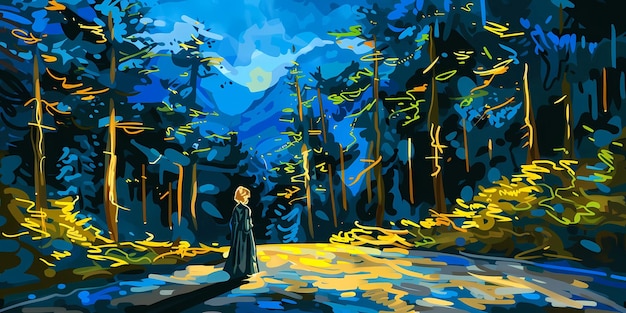 una pintura de una mujer en un vestido oscuro y la palabra la palabra en la parte inferior