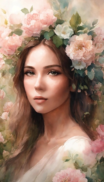 Pintura de mujeres con coronas florales