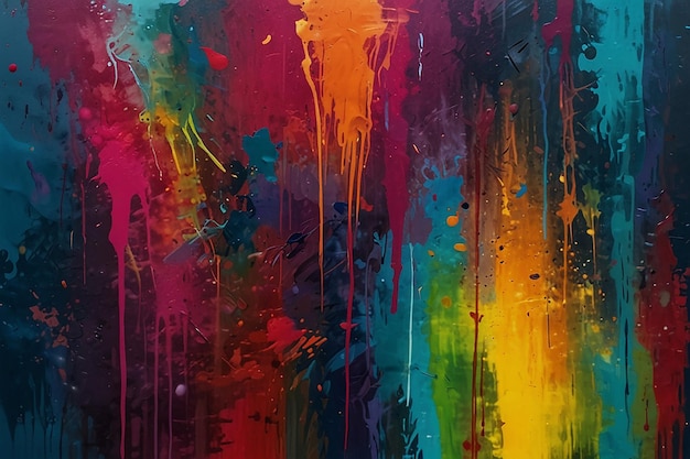 Pintura multicolor abstracta con textura grunge en lienzo Obra de arte mezcla pincelada salpicaduras de color y aceite elemento de pintura acrílica arte contemporáneo moderno generativo AI