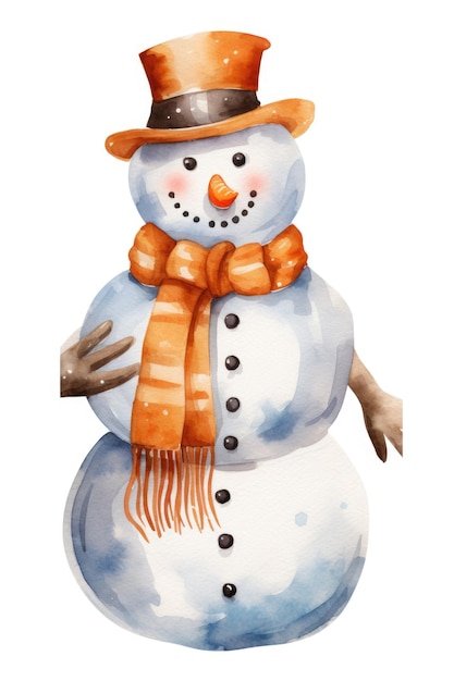 Foto una pintura de un muñeco de nieve con sombrero y bufanda esta imagen se puede usar para diseños de temas de invierno o tarjetas de felicitación de vacaciones