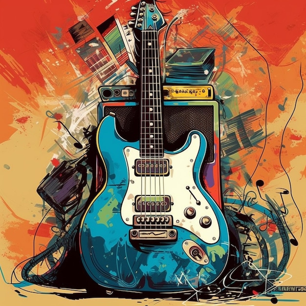 Pintura de música rock de guitarra eléctrica.