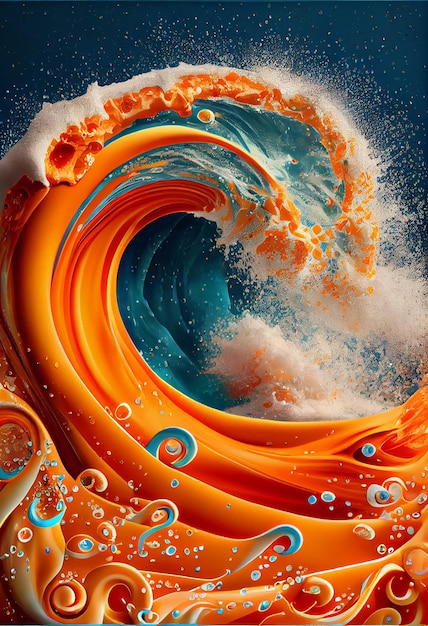 Una pintura naranja y azul de una ola generativa ai.