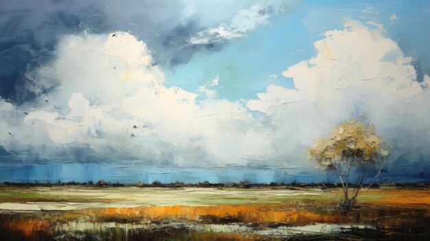 Foto pintura naturalista de nuvens sobre um campo vazio