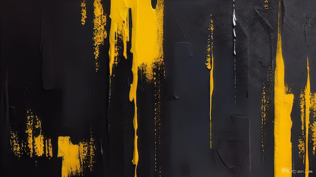 Una pintura negra y amarilla con un fondo negro.