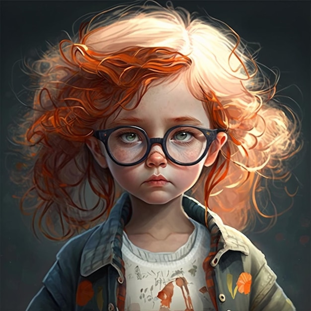 Una pintura de una niña con gafas y una chaqueta generativa ai.