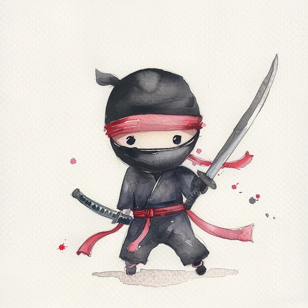 Foto pintura de un ninja con una espada y cinta roja generativa ai