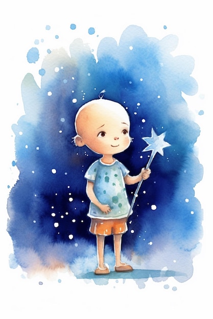 Foto pintura de un niño pequeño sosteniendo una estrella en su mano generativa ai