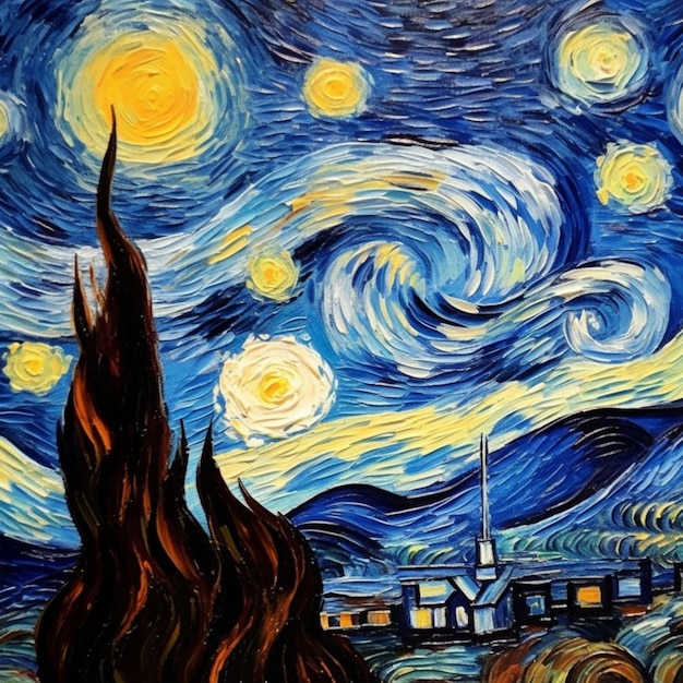 Pintura de la noche estrellada del artista van gogh generative ai.