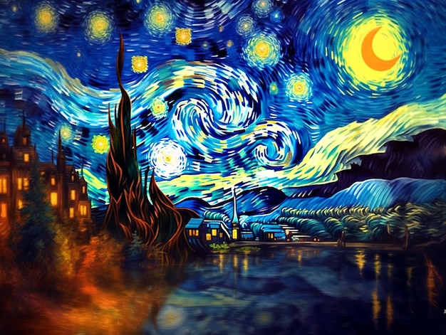 Pintura de la noche estrellada por el artista Van Gogh