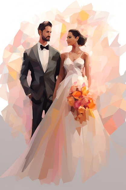 Una pintura de una novia y un novio.