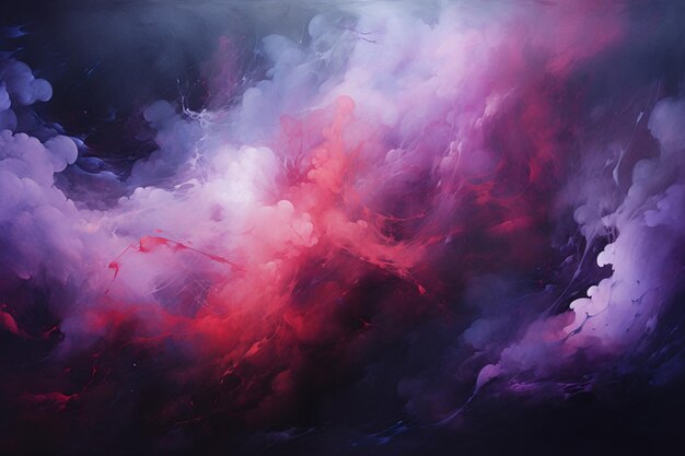 Pintura de una nube roja y púrpura con un fondo negro