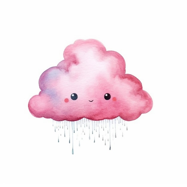 una pintura de una nube rosa con una cara y una gota de lluvia generativa ai