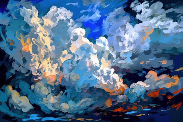 Una pintura de nubes en un cielo azul IA generativa