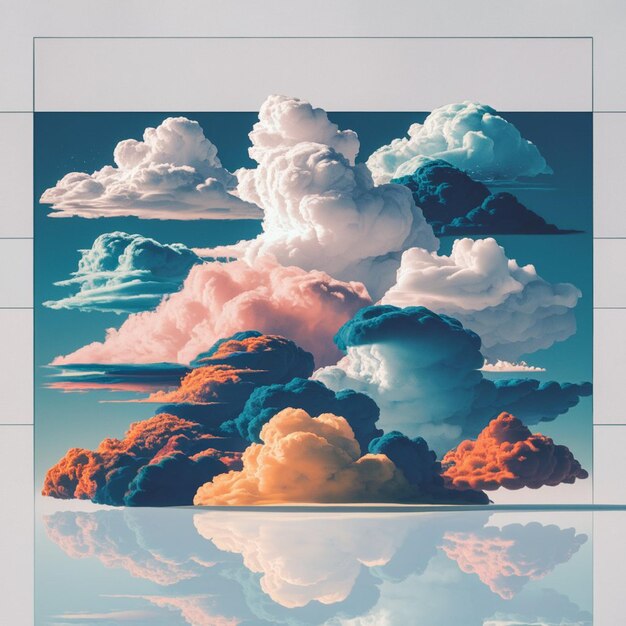 una pintura de nubes y nubes con un reflejo del cielo