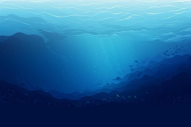 una pintura de un océano azul con un pez nadando bajo él.