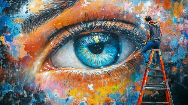 una pintura de un ojo azul con un ojo azul