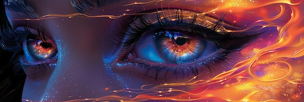 Foto una pintura de un ojo de mujer con un fondo rojo y azul