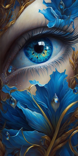 Pintura de un ojo de mujer con ojos azules ai generativo.