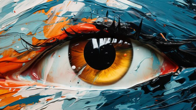 Foto pintura de ojos abstractos con realismo futurista y colores vibrantes