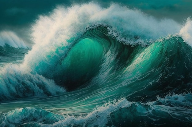 Una pintura de una ola con la palabra océano en ella.