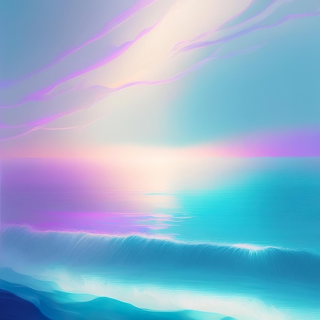 una pintura de una ola con el sol poniéndose detrás de ella.