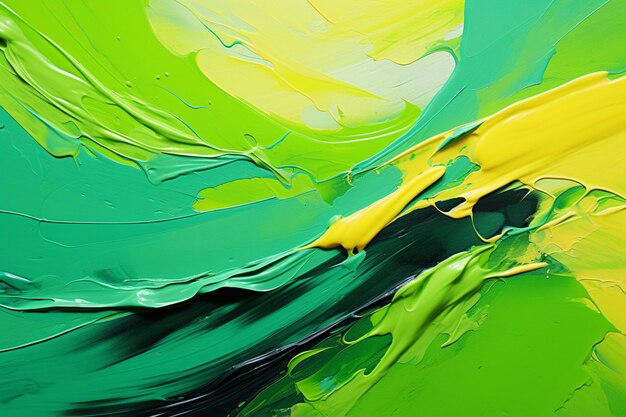 Pintura de una ola verde y amarilla con un centro amarillo ai generativo.