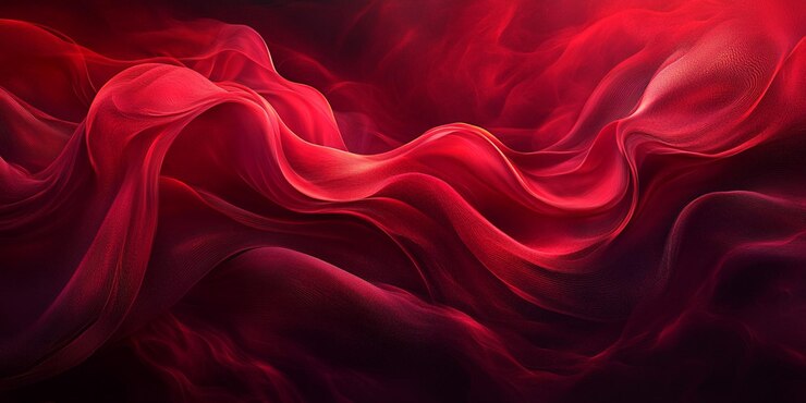 una pintura de ondas rojas y naranjas con un fondo rojo